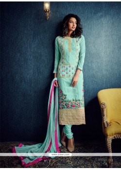 Vivid Turquoise Resham Work Designer Suit