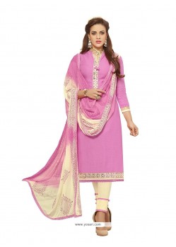 Lustre Cotton Pink Embroidered Work Churidar Designer Suit