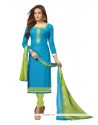 Fashionable Cotton Turquoise Embroidered Work Churidar Designer Suit