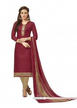 Capricious Embroidered Work Cotton Maroon Churidar Designer Suit