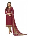 Capricious Embroidered Work Cotton Maroon Churidar Designer Suit