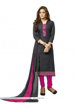 Delectable Black Embroidered Work Cotton Churidar Designer Suit