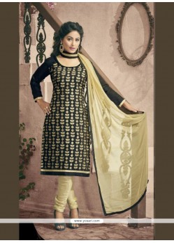 Majesty Embroidered Work Black Chanderi Cotton Churidar Designer Suit