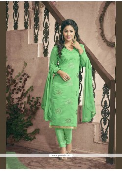Sophisticated Green Chanderi Cotton Churidar Designer Suit