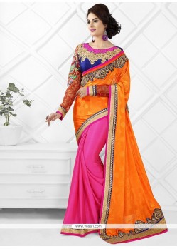 Pink And Orange Satin Chiffon Saree