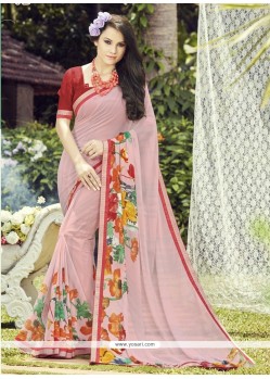 Fetching Georgette Rose Pink Print Work Casual Saree