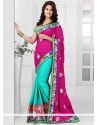 Turquoise And Pink Georgette Saree
