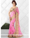 Lovely Pink Faux Chiffon Party Wear Saree