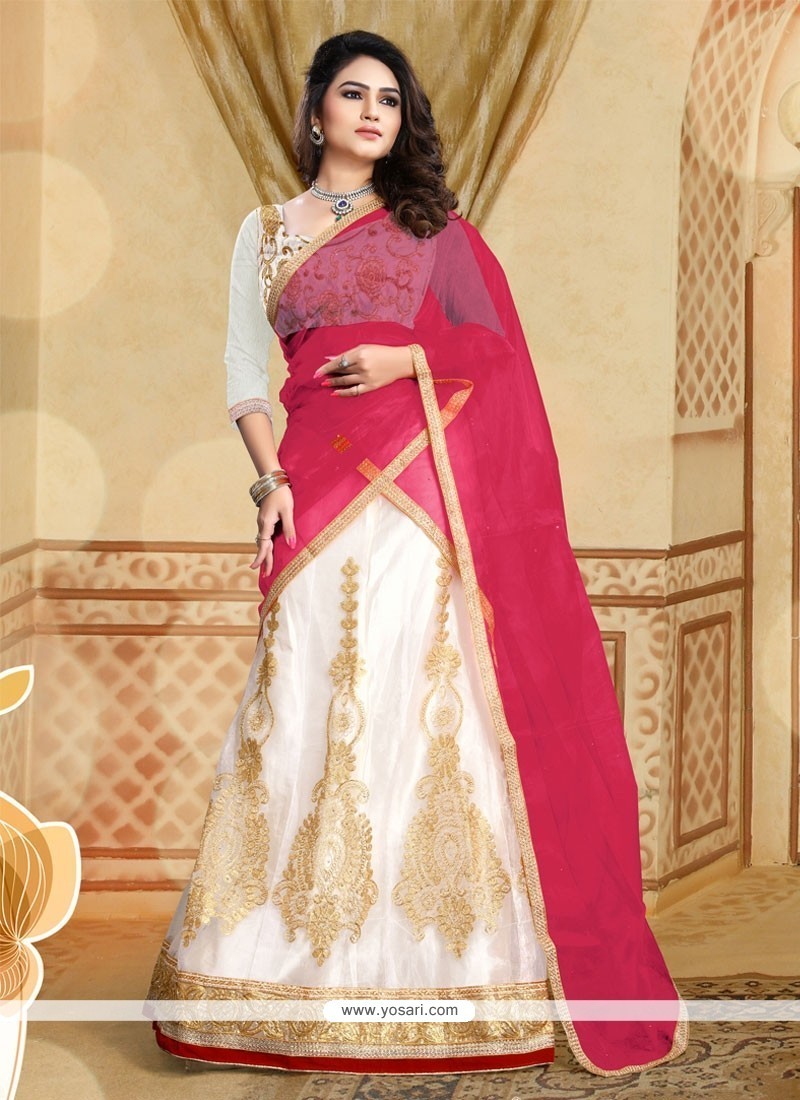 Bedazzling Pink And White Embroidered Work Net Designer A Line Lehenga Choli