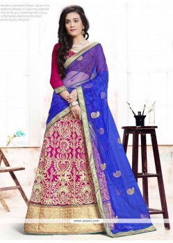Dilettante Embroidered Work Blue And Hot Pink A Line Lehenga Choli