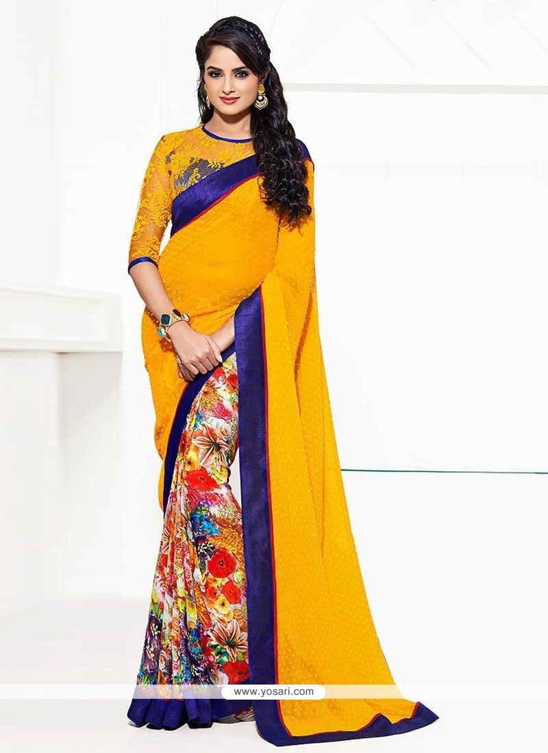 Lovely Multicolored Printed Half And Half Saree