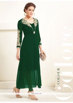 Staggering Embroidered Work Georgette Green Party Wear Kurti