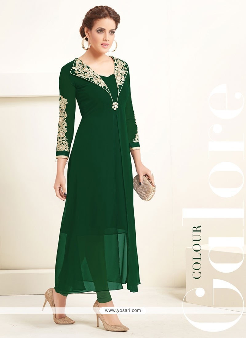 Shop online Buy Staggering Embroidered Work Georgette Green Party Wear ...