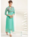 Congenial Sea Green Embroidered Work Georgette Party Wear Kurti