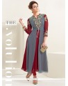 Stunning Grey And Maroon Embroidered Work Georgette Party Wear Kurti