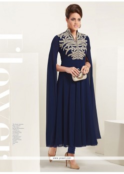 Dignified Embroidered Work Navy Blue Georgette Party Wear Kurti