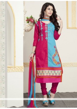Specialised Cotton Blue And Pink Churidar Designer Suit