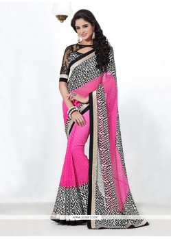 Pink And Off White Bamber Georgette Saree