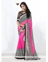 Pink And Off White Bamber Georgette Saree