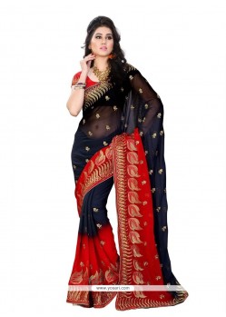Charismatic Georgette Black And Red Embroidered Work Designer Saree