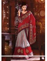 Observable Net Off White And Red Patch Border Work Designer Saree