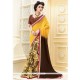 Brown And Yellow Patch Border Work Georgette Designer Saree