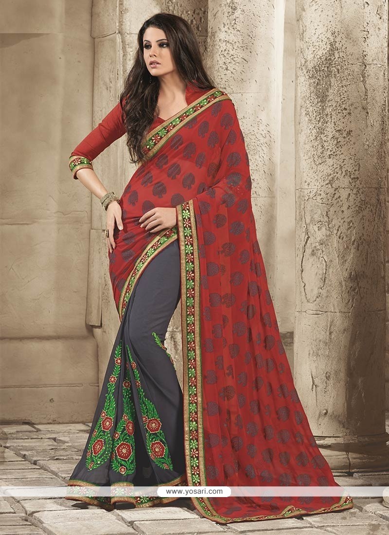 Admirable Black And Red Georgette Saree