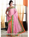 Pink Pure Jute Designer Saree