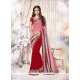 Modern Red Embroidered Work Faux Crepe Designer Saree