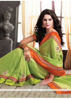 Green Pure Jute Party Wear Saree