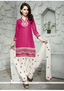 Embroidered Cotton Trendy Punjabi patiala Suits In Hot Pink