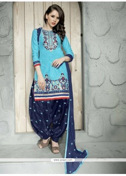 Embroidered Cotton Trendy Punjabi patiala Suits In Turquoise