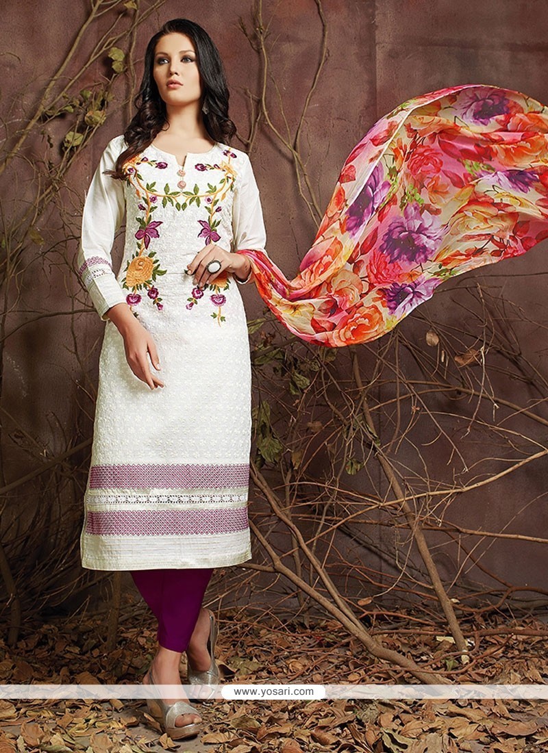 Extraordinary Embroidered Work Off White Designer Suit
