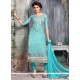 Turquoise Chanderi Cotton Churidar Designer Suit