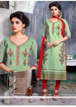 Picturesque Green Resham Work Churidar Designer Suit