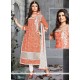 Glowing Resham Work Peach Chanderi Cotton Churidar Designer Suit