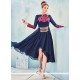 Desirable Georgette Navy Blue Embroidered Work Party Wear Kurti