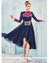 Desirable Georgette Navy Blue Embroidered Work Party Wear Kurti