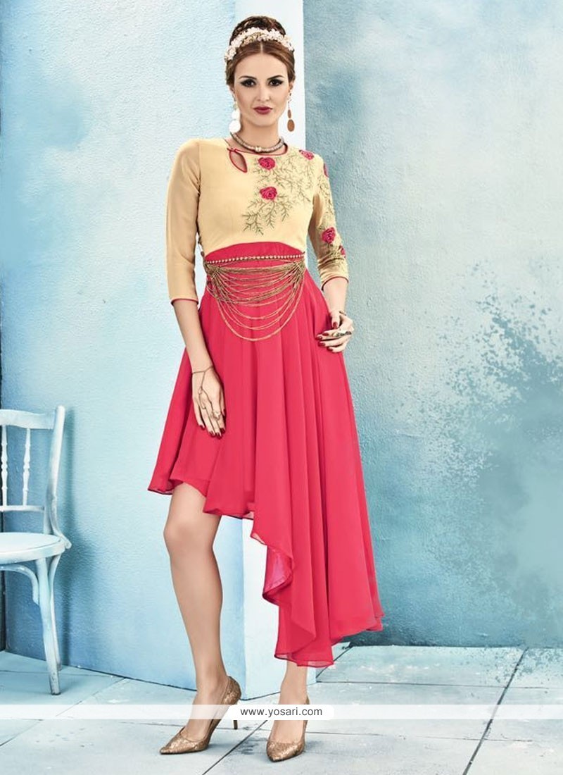 Impeccable Rose Pink Embroidered Work Georgette Party Wear Kurti