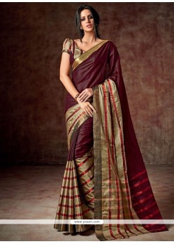 Masterly Maroon Patch Border Work Cotton Casual Saree