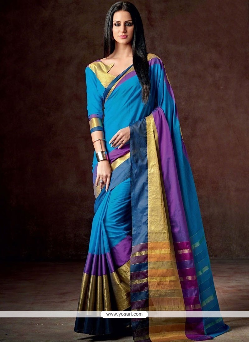 Prominent Blue Patch Border Work Casual Saree