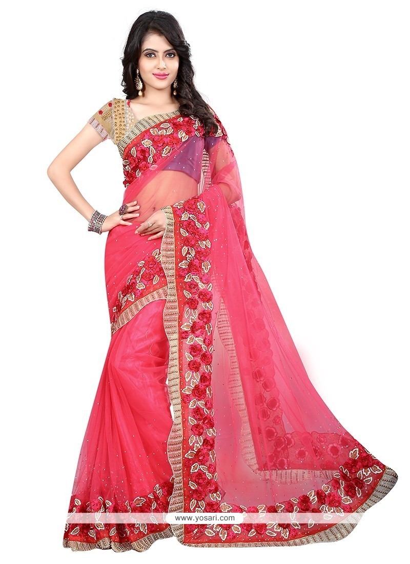 Fab Net Pink Designer Saree