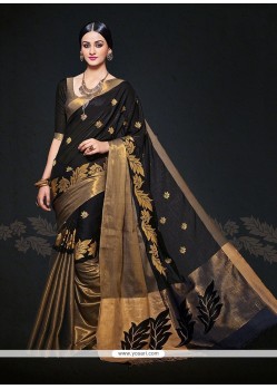 Patch Border Handloom Silk Designer Saree In Black