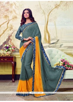 Lovely Georgette Patch Border Work Printed Saree