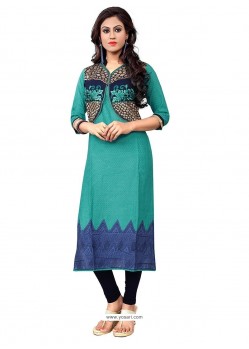 Mystical Embroidered Work Sea Green Party Wear Kurti