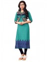 Mystical Embroidered Work Sea Green Party Wear Kurti