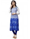 Exciting Blue Embroidered Work Cotton Party Wear Kurti
