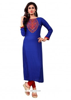 Enticing Cotton Blue Embroidered Work Party Wear Kurti