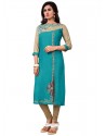 Remarkable Turquoise Cotton Party Wear Kurti