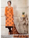 Elegant Embroidered Work Orange Chanderi Churidar Designer Suit